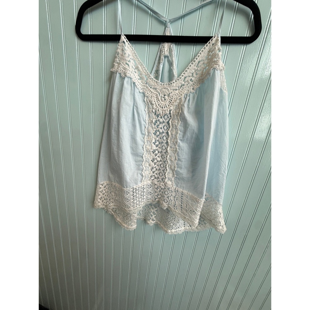 In Bloom by Jonquil Robin's Egg Blue Crochet Lace Cami Top Racerback‎ Boho - Picture 3 of 6